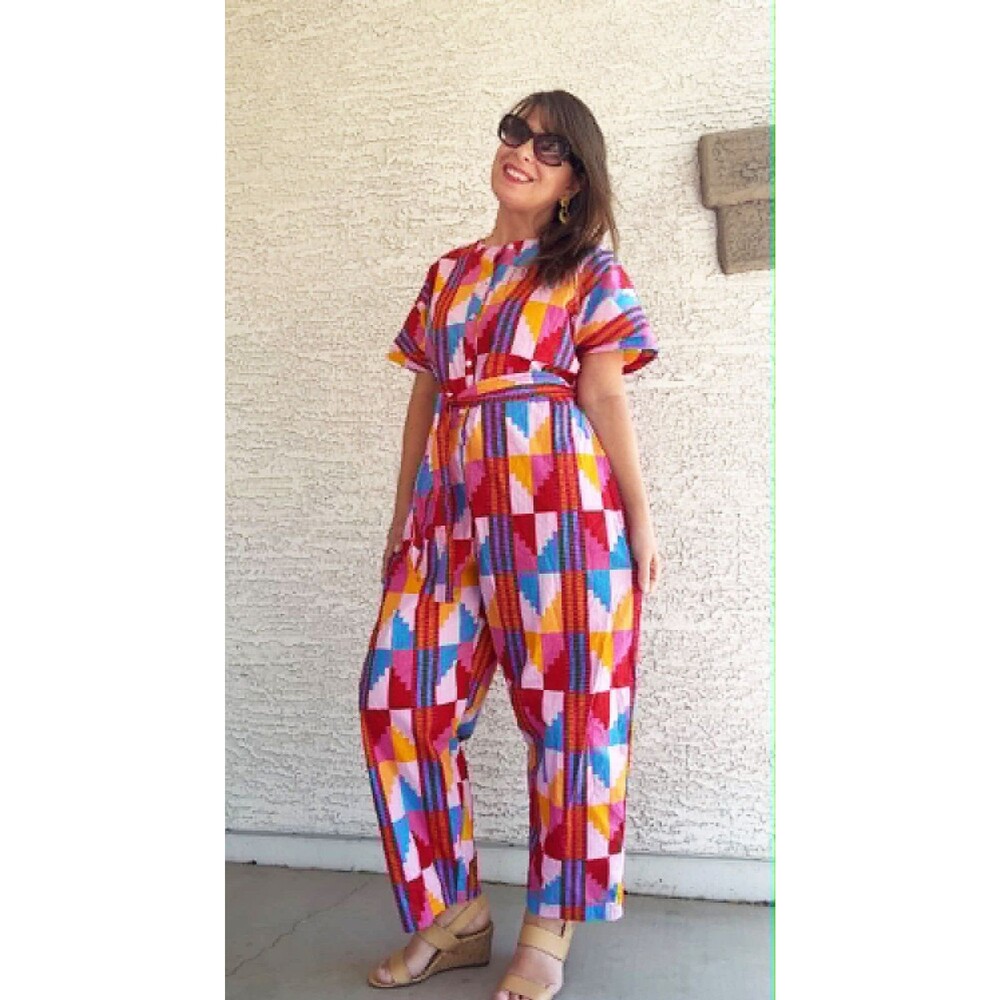 NWT YEVU M Jumpsuit African Geometric Maximalist Retro Boho Festival Wide leg